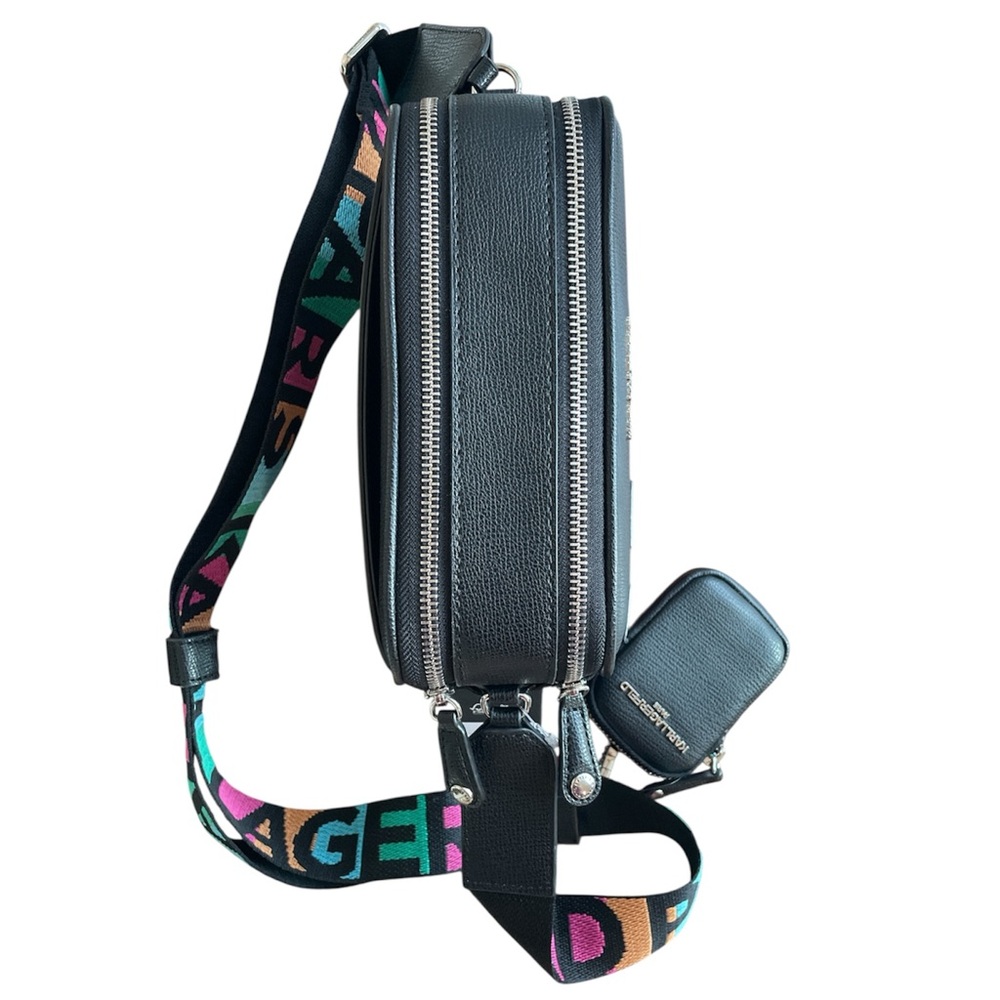 Karl Lagerfeld Black Crossbody Bag Multicolor Logo | NWT Designer Purse - Picture 4 of 9